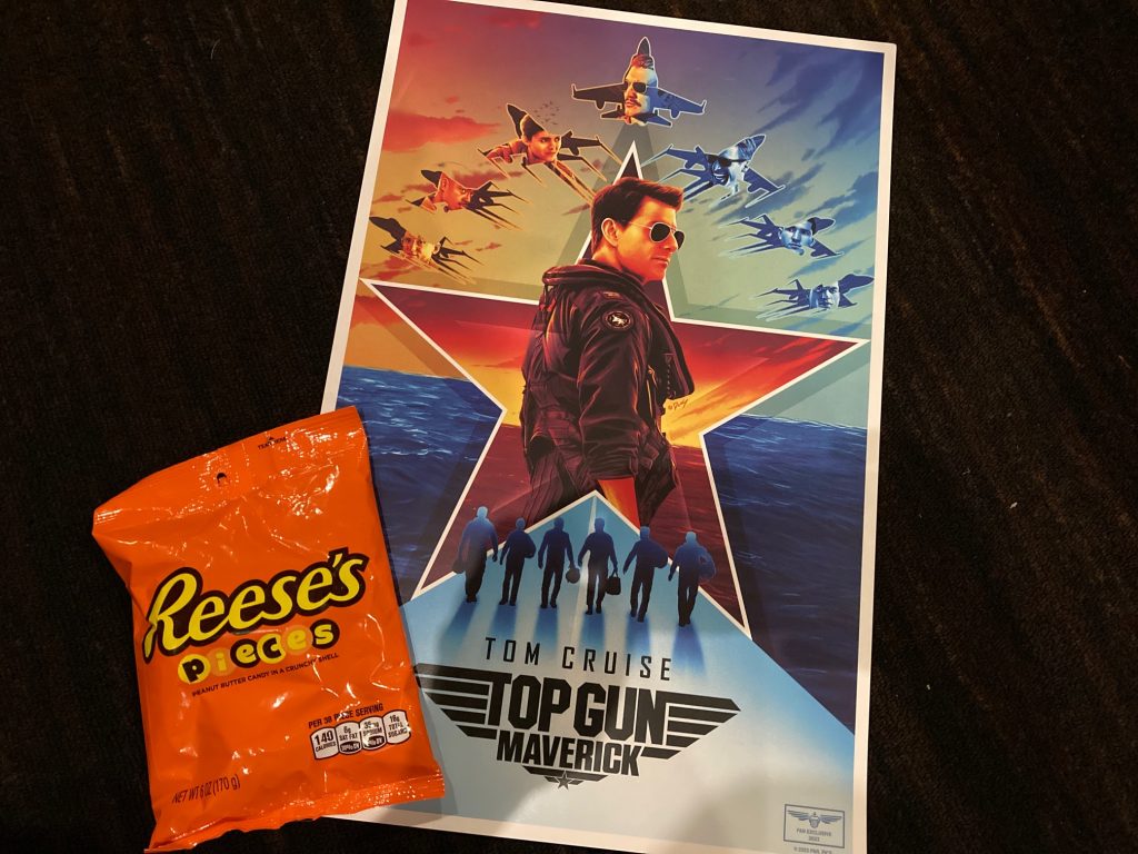 Top Gun: Maverick poster and Reese's Pieces. 