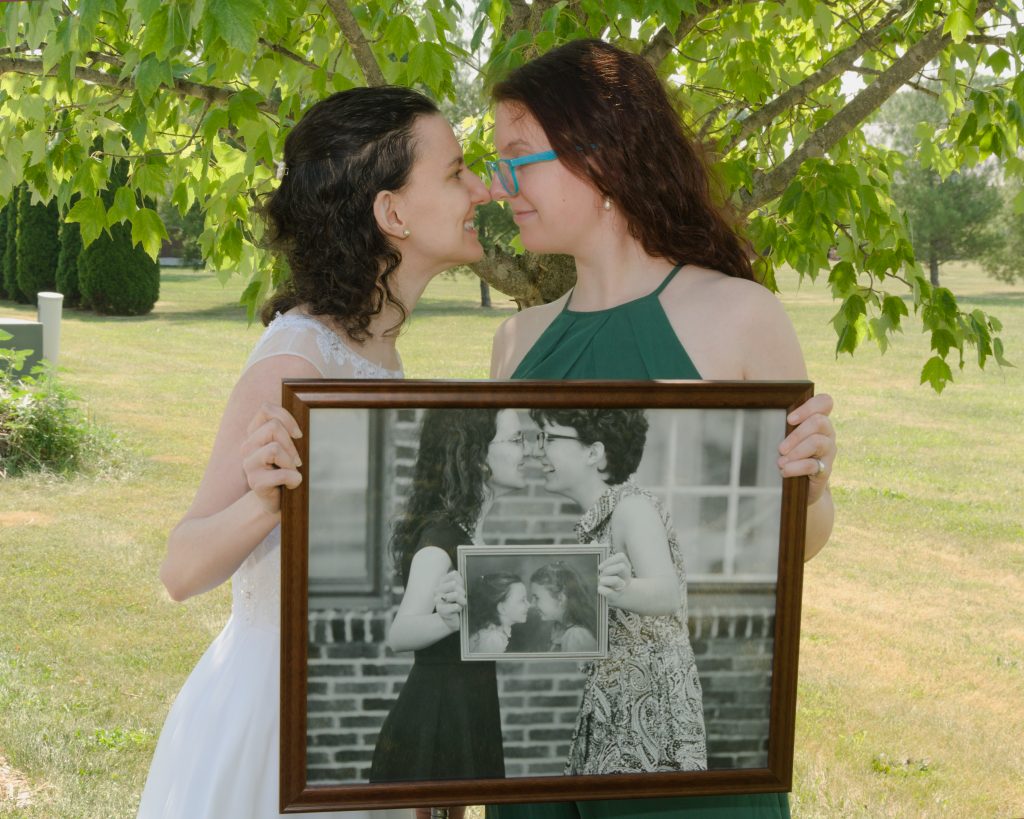 A fun image to finish this wedding photo album. Rachel and Emily continuing a photo tradition they have done since childhood.
